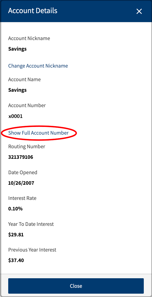Show full account number